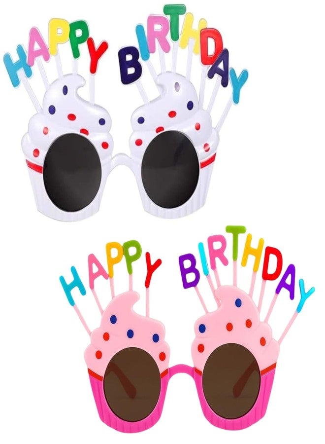 وي3 نظارات واقية مزخرفة لحفلات أعياد الميلاد للأطفال والكبار، نظارات بلاستيكية ملونة بتصميم عيد ميلاد سعيد، مرحة وقابلة للتصوير (عبوة من قطعتين، وردي وأبيض) - Image 1